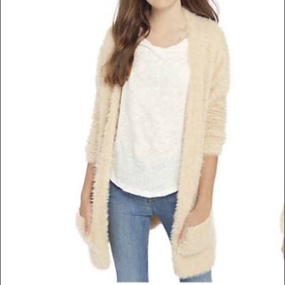 FREE PEOPLE Faux Fur Cardigan NWT Sz M Almond - Picture 6 of 7